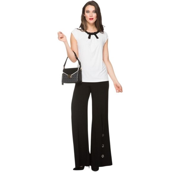 Joseph Ribkoff Flare Leg Jersey Toggle Accent Pull On Pants Black Size 12 Glam - Picture 1 of 14